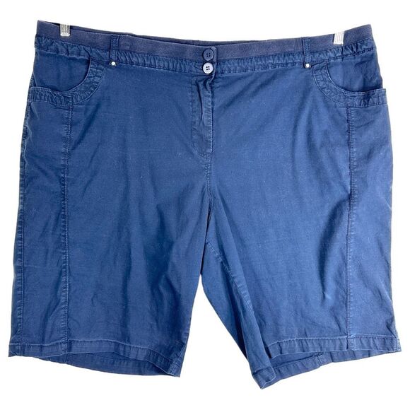 Avenue Plus Size 26 Shorts Navy Blue Chino Pockets High Rise 11 Inch Stretch 980 - Picture 1 of 12